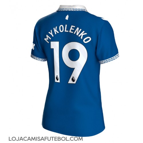 Camisa de Futebol Everton Vitaliy Mykolenko #19 Equipamento Principal Mulheres 2023-24 Manga Curta